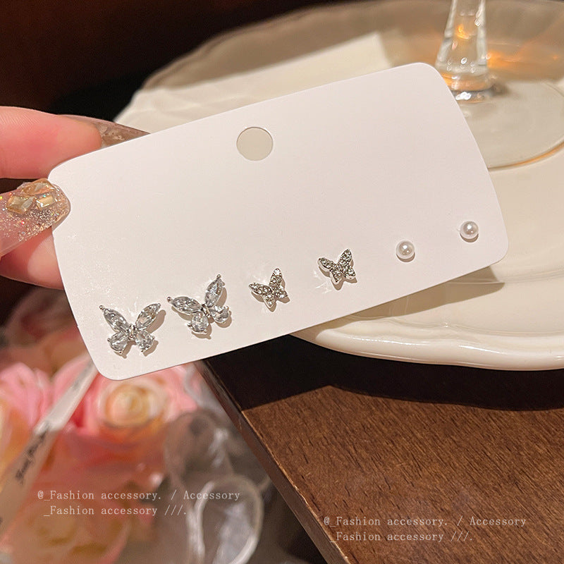 Sier Needle Niche High-grade Zircon Butterfly Female Earrings