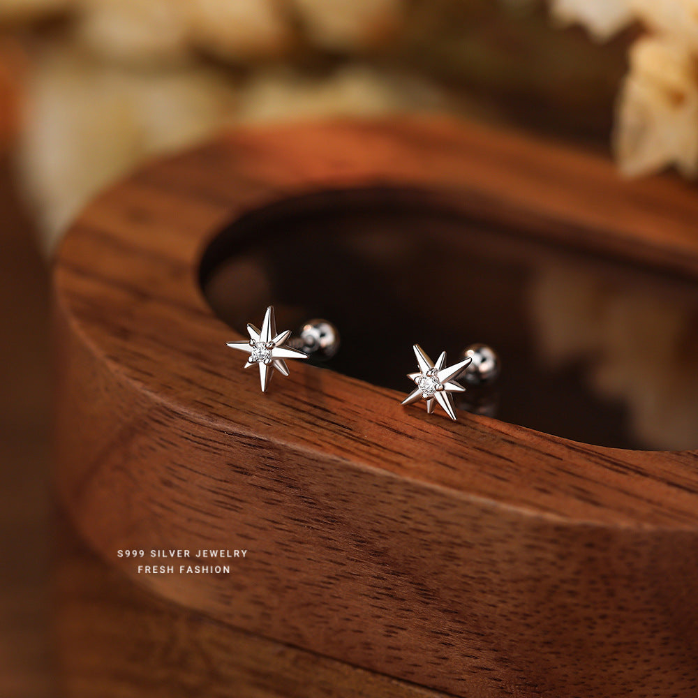 Women's Zircon Eight Awn Star Screw Korean Earrings