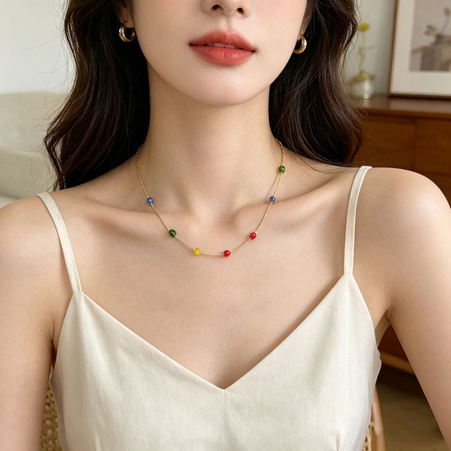 Irregular Color Crystal String Beads Gold Light Earrings
