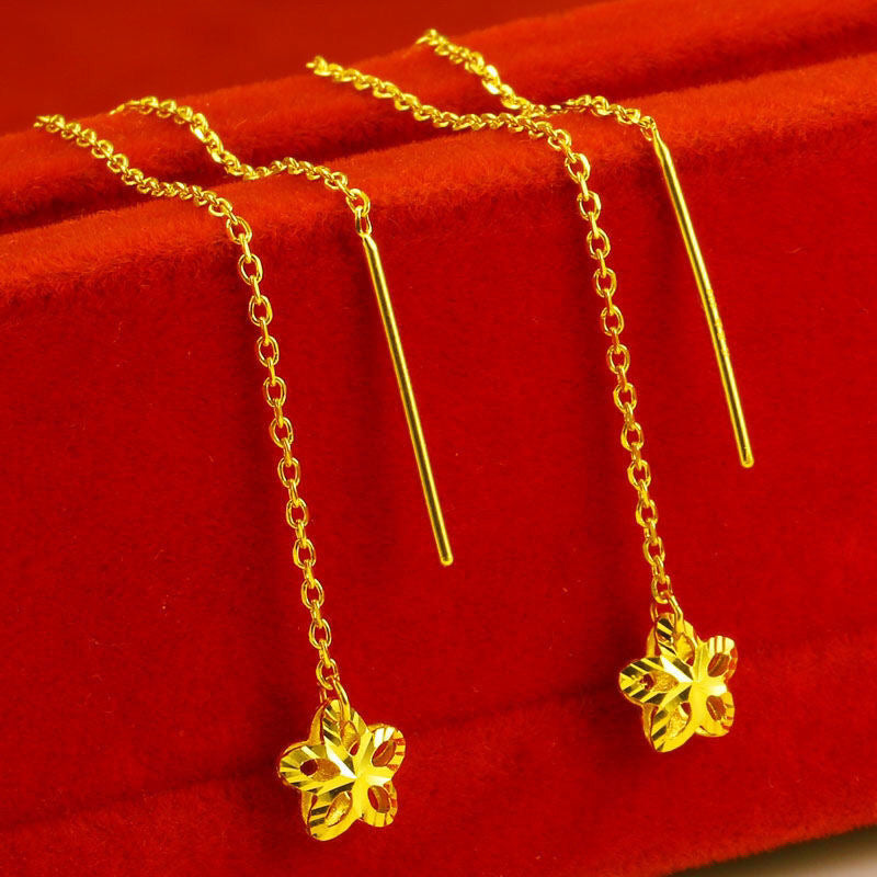 Women's Flowers Vietnam Placer Gold Simple Long Little Flower Fashion Ear Line