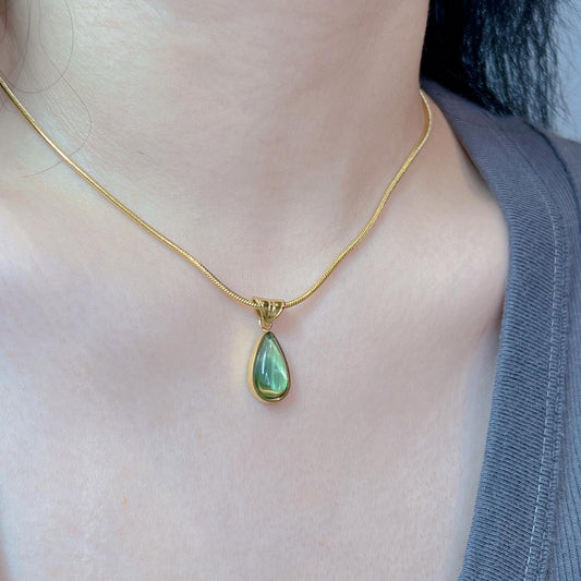 French Simple Temperament Water Drop Titanium Steel Female Blue Necklaces