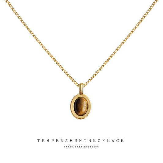 Women's Style Tigereye Electroplated Real Gold Clavicle Necklaces