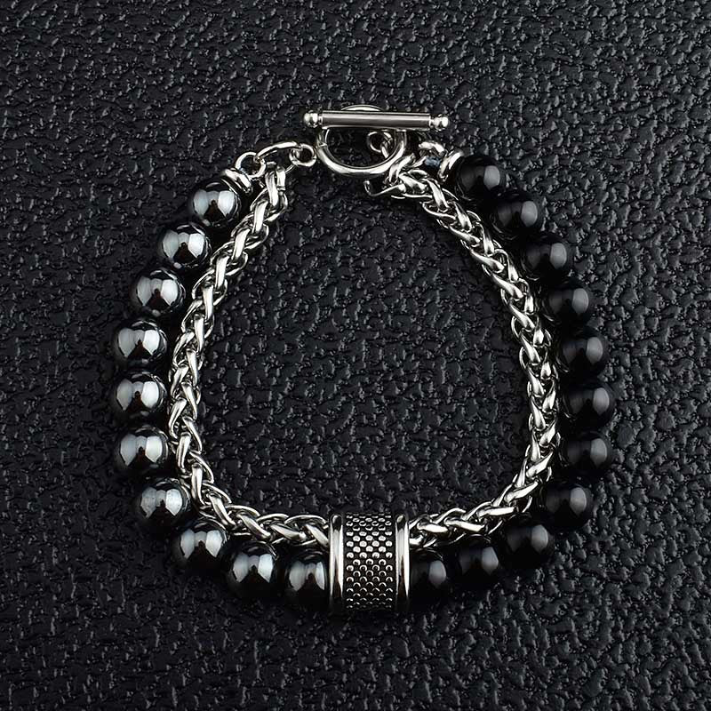 Men's Stainless Steel Basket Chain Frosted Stone Bracelets