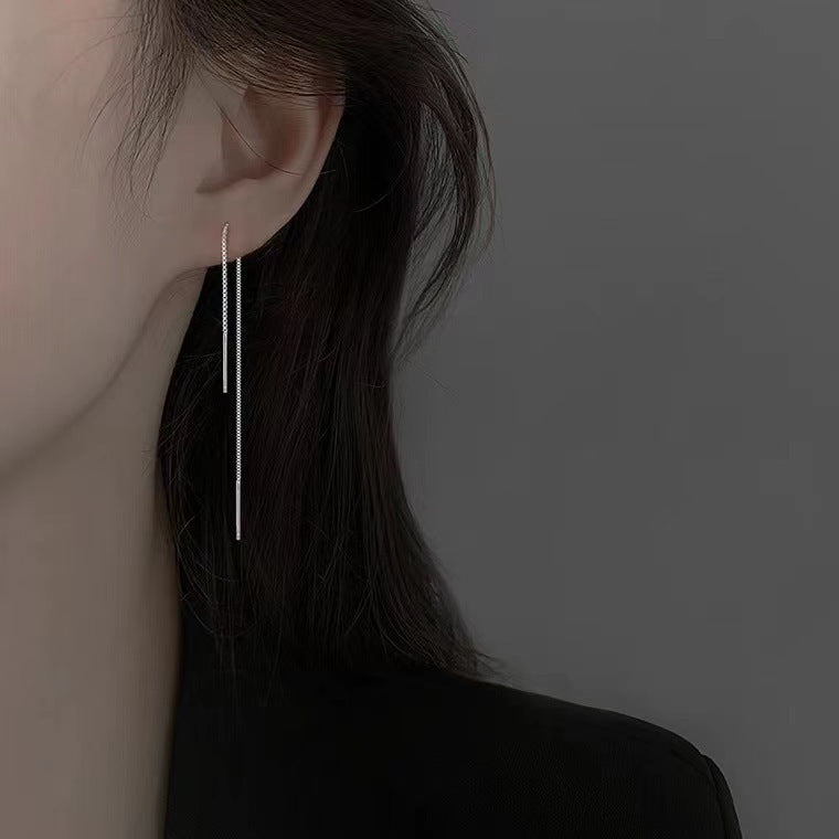 Women's Sterling Sier Design Minority Simple Long Ear Line