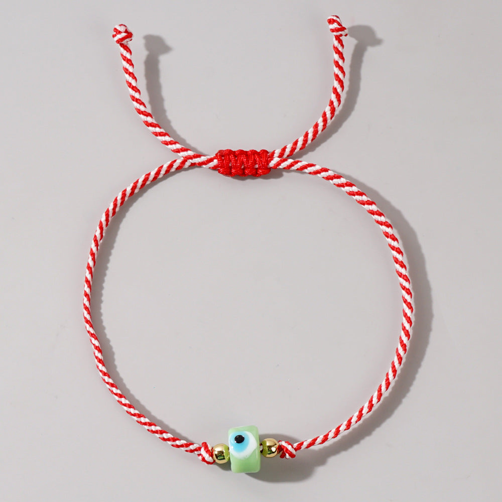 Women's & Men's Glass Devil's Eye Woven Hand Strap Adjustable Red Rope Bracelet
