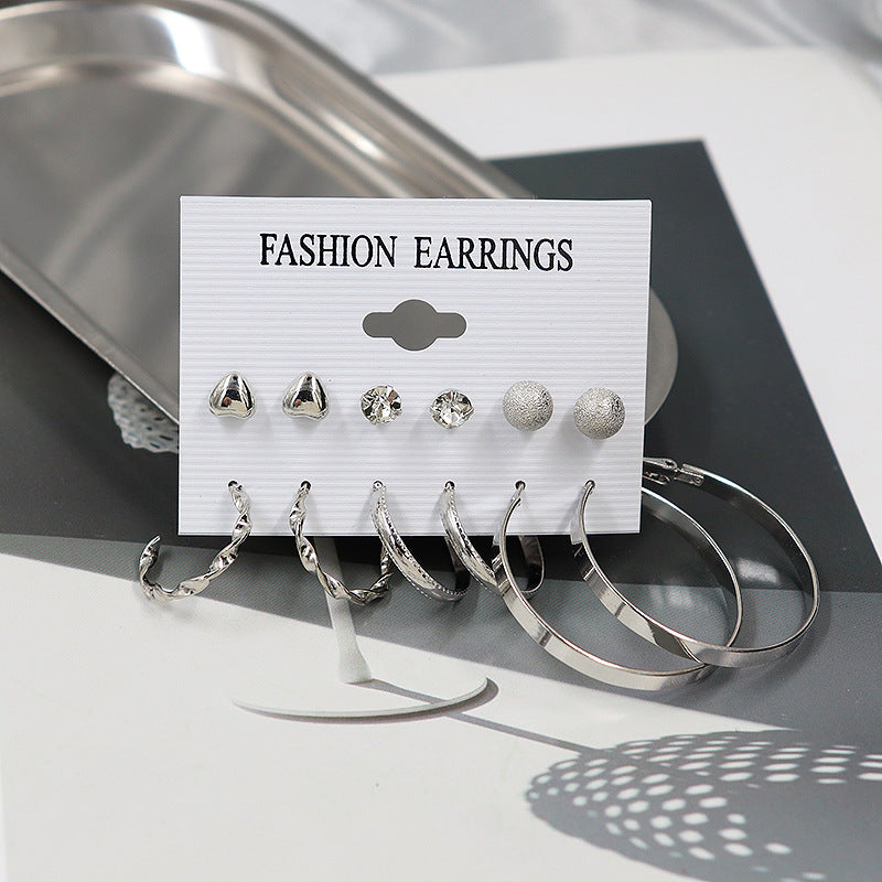 Graceful Pearl Large Circle Metal Pairs Rings