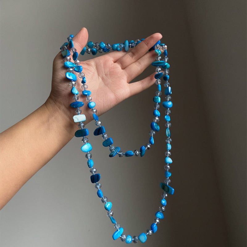 Square Shell Glass Beaded High Profile Generous Simple Fashion Stacked Necklace