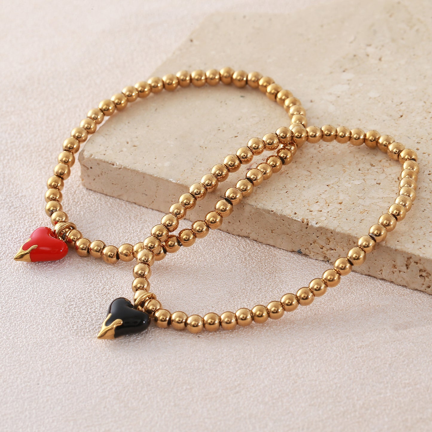 Stainless Steel Gold Plated Red Black Heart Drop Oil Pendants