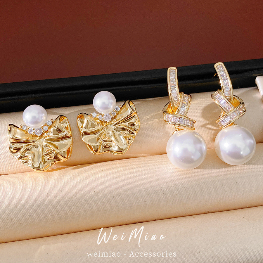 Flower Pearl Korean Style Beautiful Fashion Light Luxury Earrings