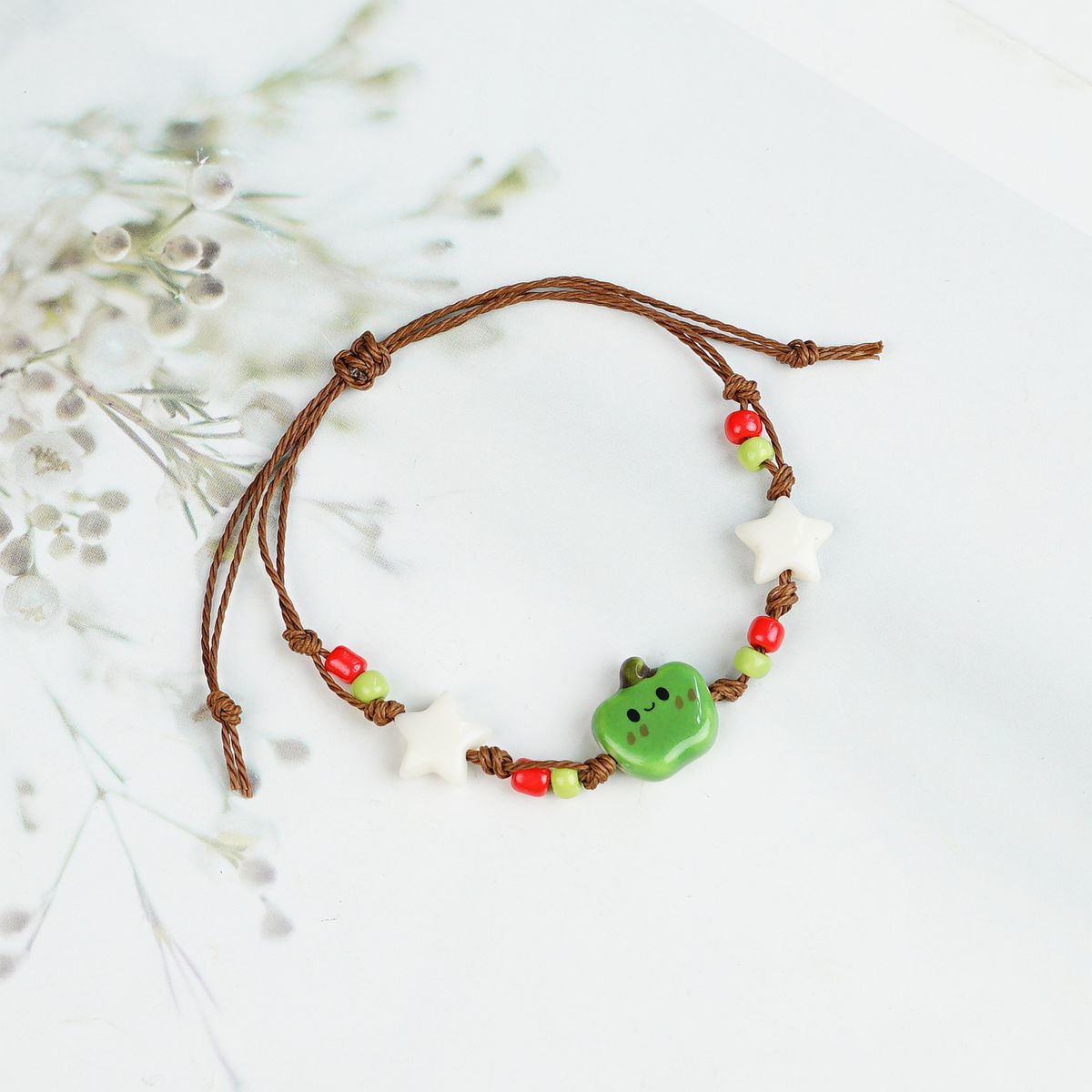 Cute Style Fresh Safe Christmas Ceramic Apple Paradise Couple Bracelet