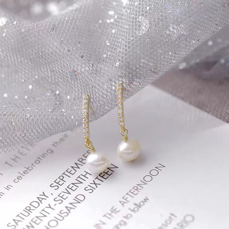 Women's Sterling Sier Natural Fresh Water Pearl Earrings
