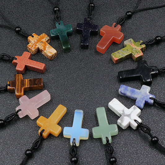 Agate Thanksgiving Gift Woven Stone Cross Pendants