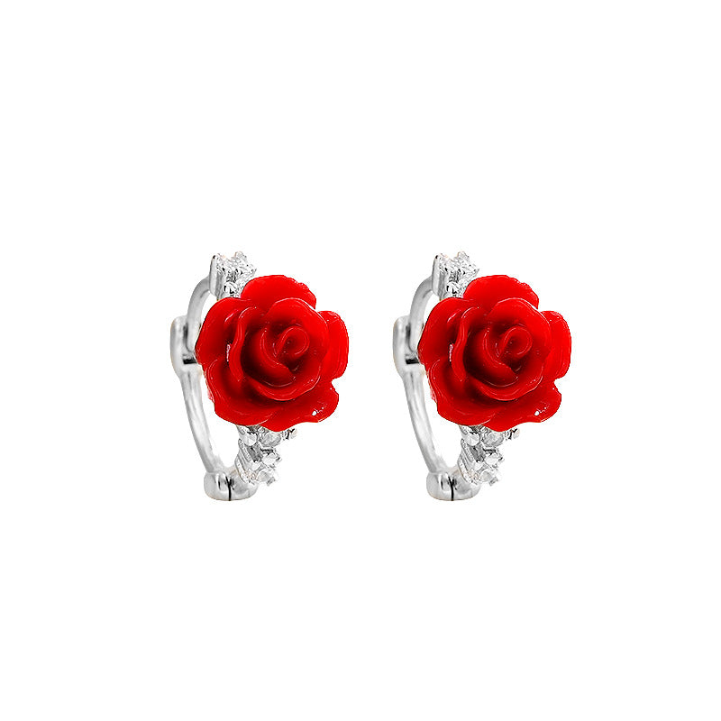 Transparent Colorful Rose Simple Niche Commuter Style Temperamental Lady Gentle Stud Earrings