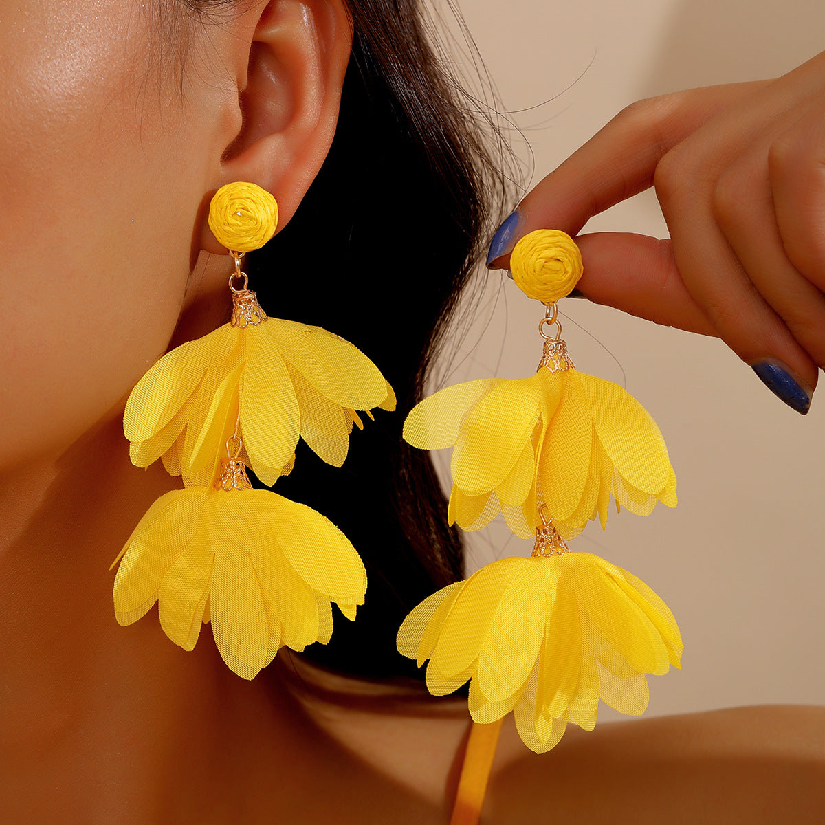 Chiffon Flower Tassel Summer Beach Vacation Rings