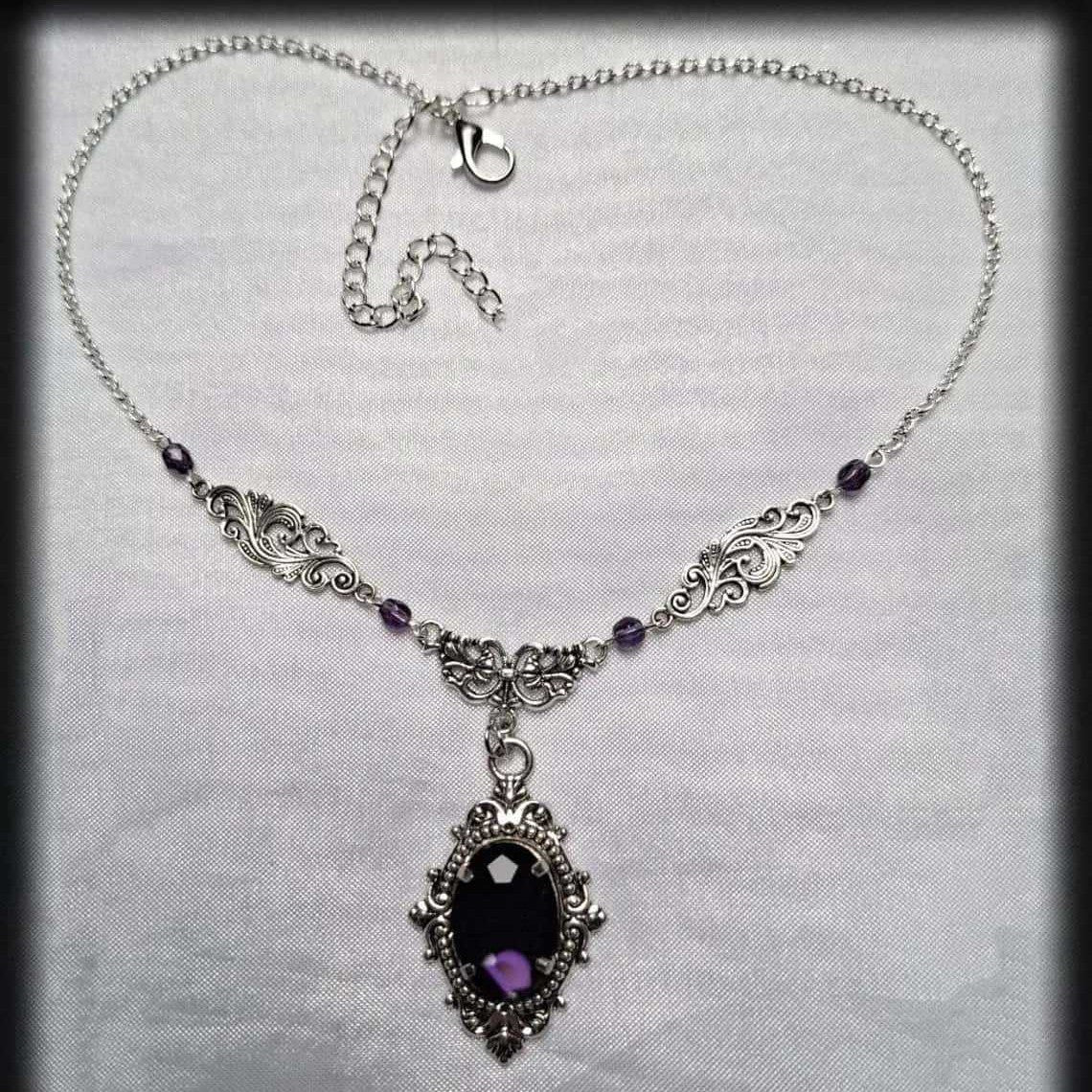Victorian With Dark Purple Glass Gothic Necklace