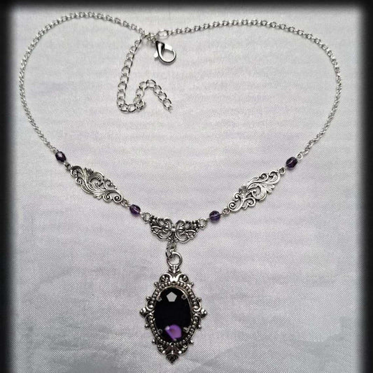 Victorian With Dark Purple Glass Gothic Necklace