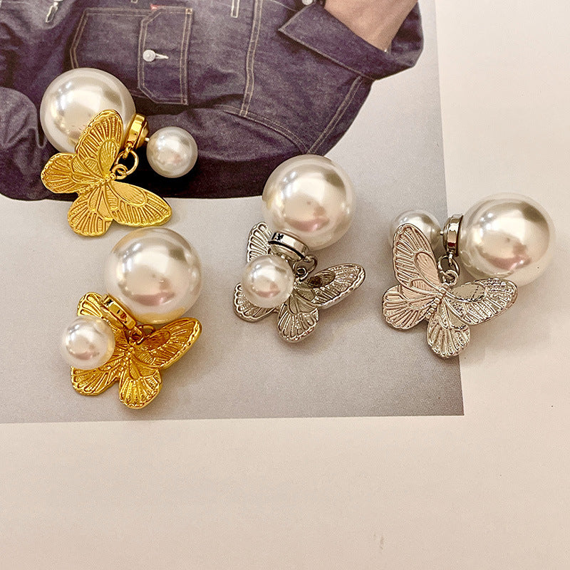 Women's Double-sided Retro Embossed Pearl Fashionable Elegant High-grade Earrings