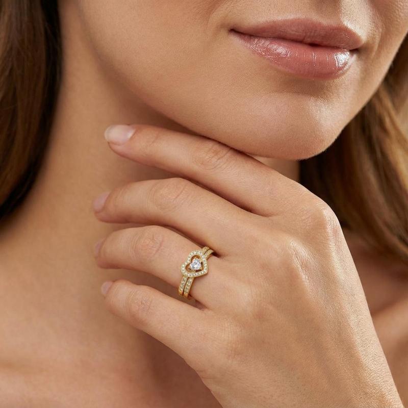 Heart-shaped Copper Plated Gold Zircon Eight Hearts Arrows Personality Creative Rings