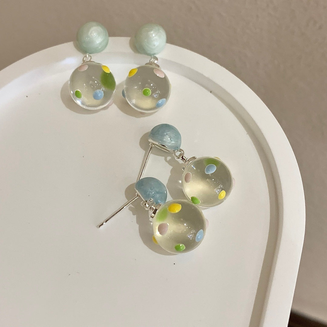 Transparent Polka Dot Tassel Vacation Female Sier Earrings