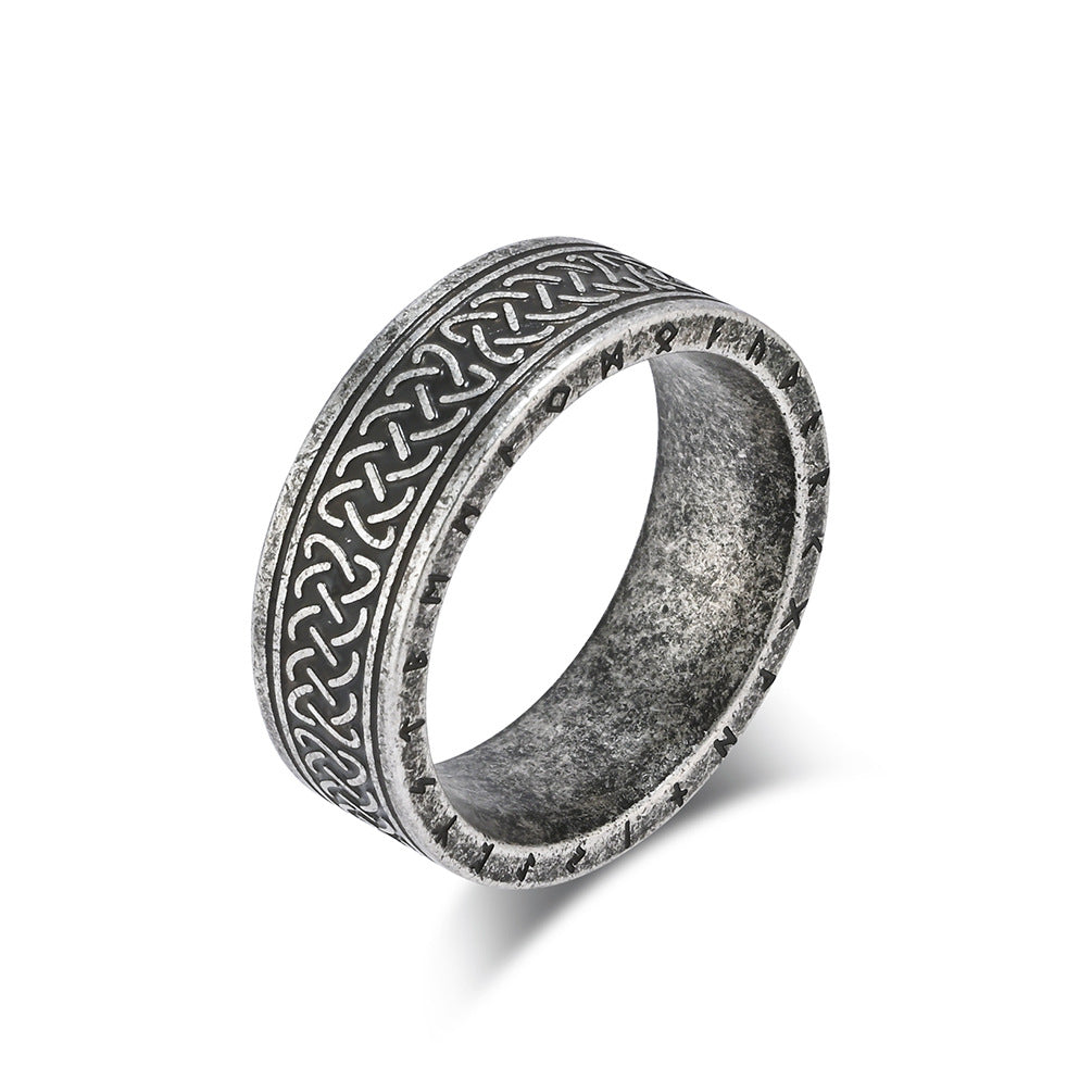 Men's Retro Sier Viking Text Celtic Knot Titanium Steel Rings