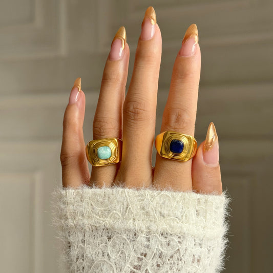 Gold Plated Titanium Steel Vintage Lapis Rings