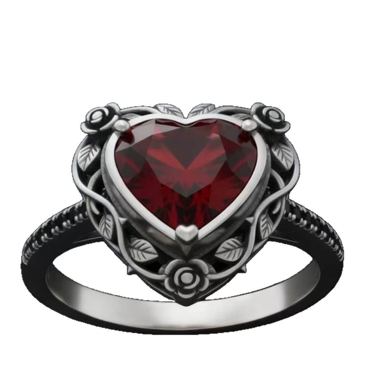 Women's Rose Red Love Heart-shaped Alloy Inlaid Rings