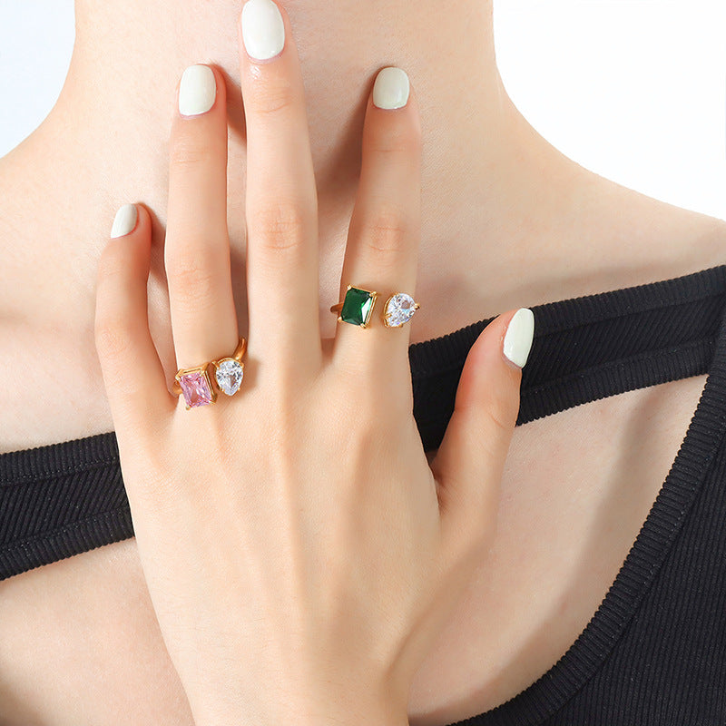 Wind Crystal Zircon Light Luxury Open Gold Plated Creative Rings