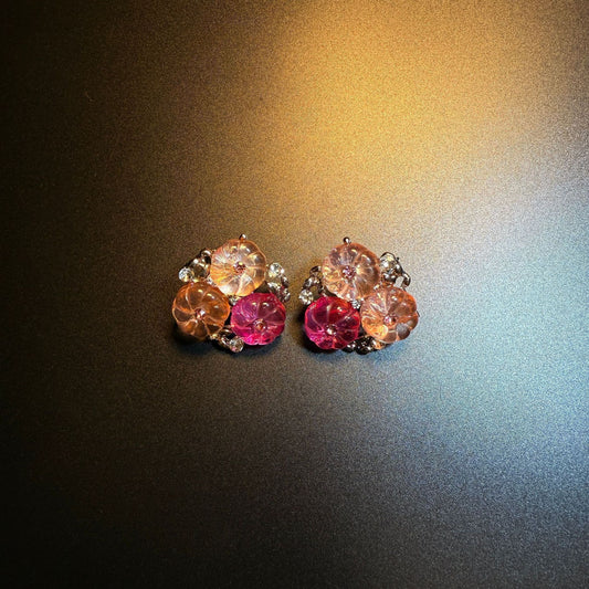 Unique Vintage Pink Geometric Sweet Flowers Earrings
