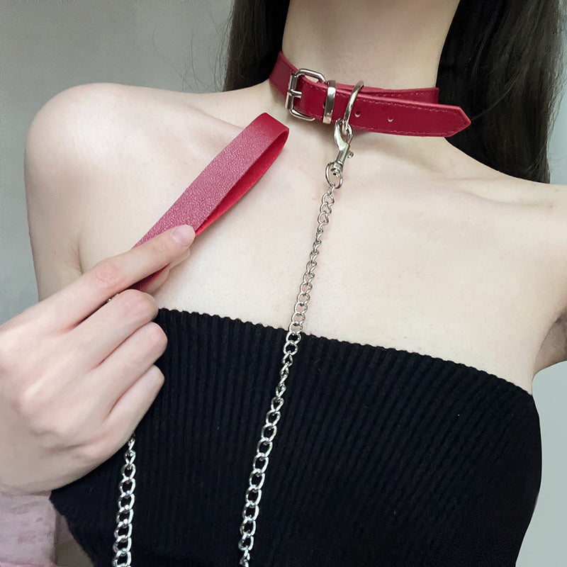 Women's Red Hand Holding Rope Neckband Collar Sexy Chain Necklace
