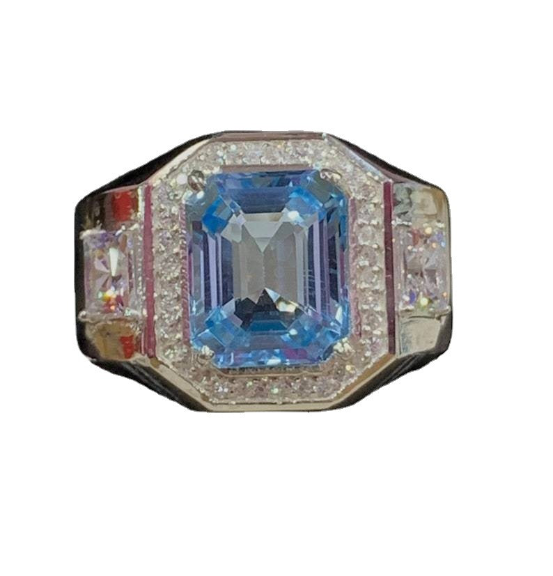 Luxury Square Sea Blue Zircon Week Rings