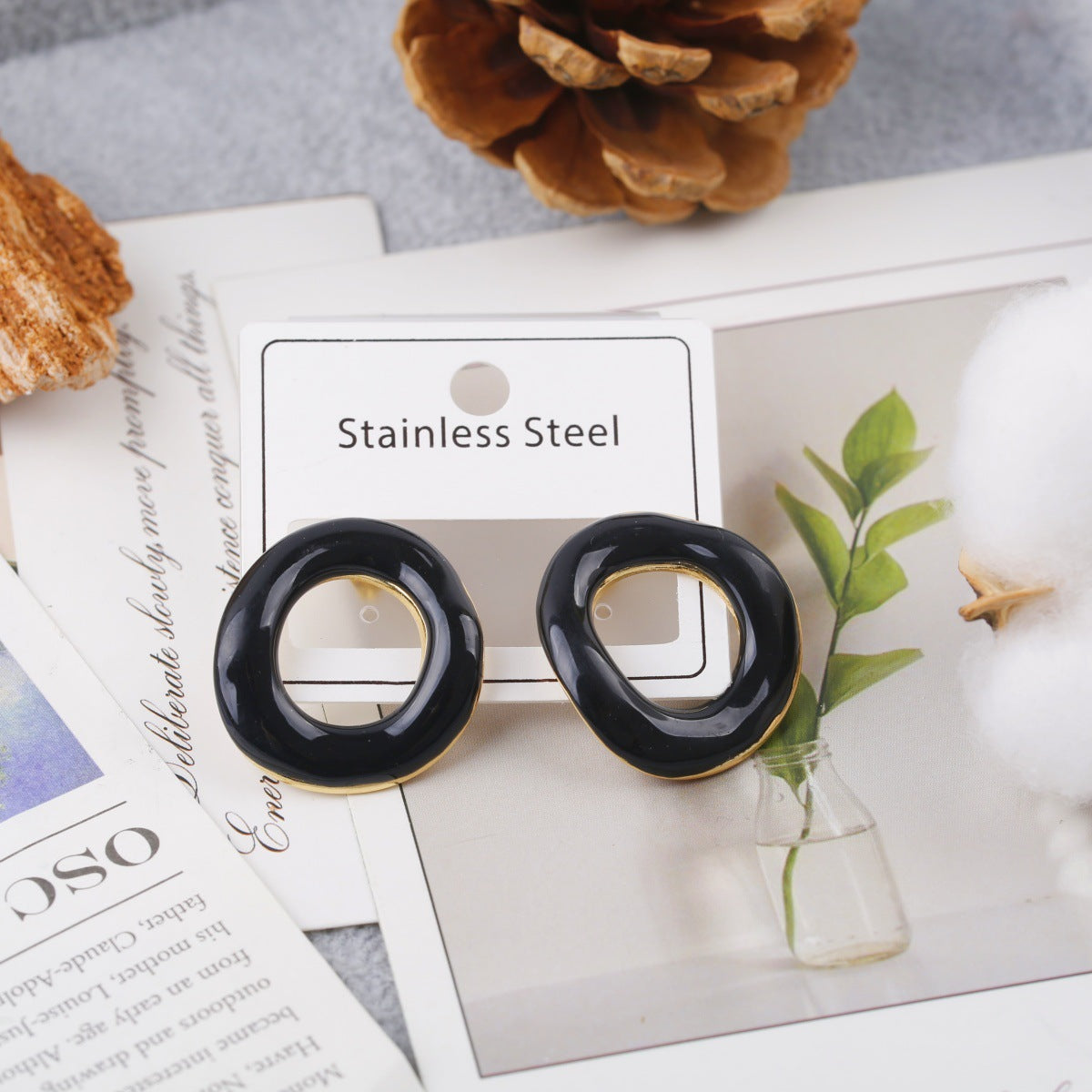 Alloy Drop Oil Beautiful Circle Ear Stud Earrings