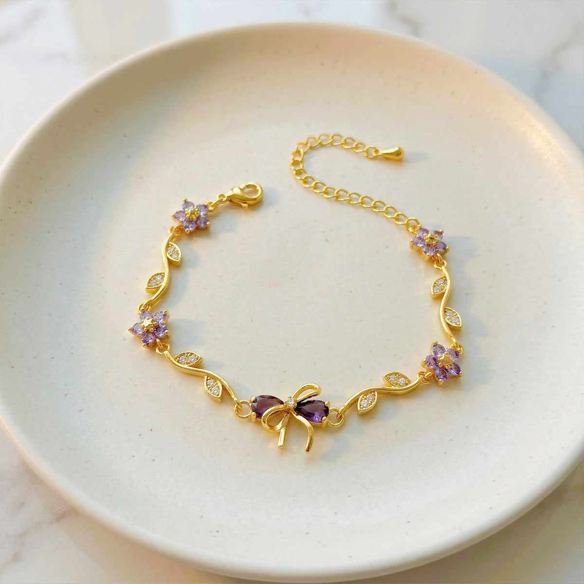 Style Flower Bow Tie Small Fresh Copper Inlaid Zircon High Bracelet