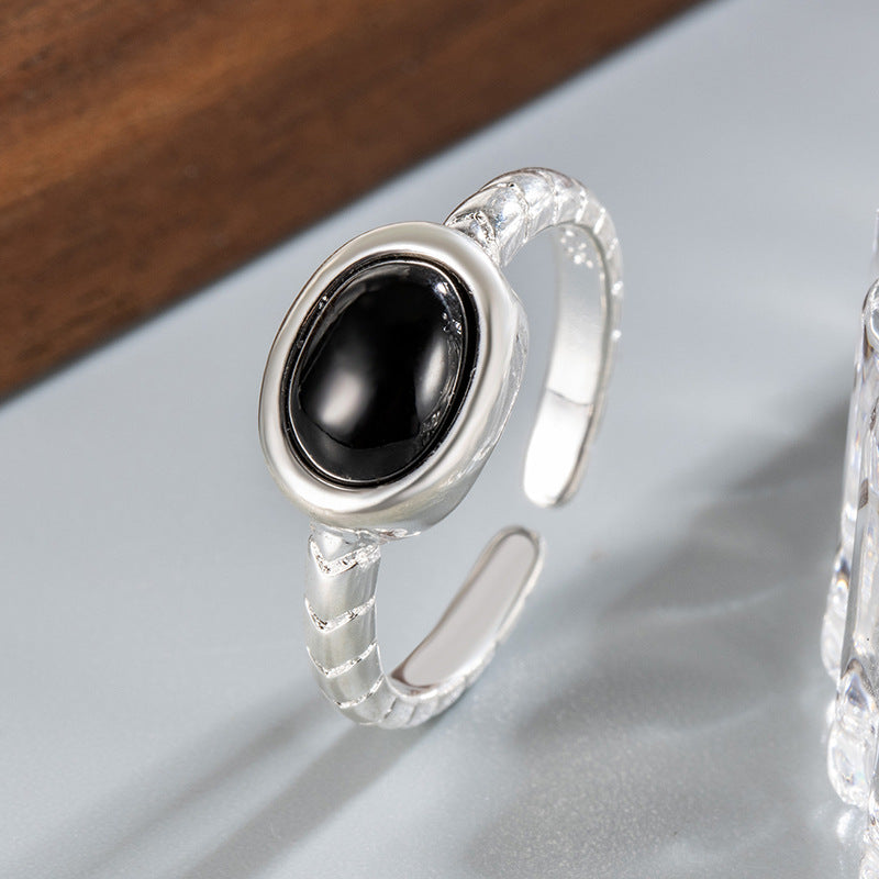 Oval Black Agate White Chalcedony For Design Cool Rings