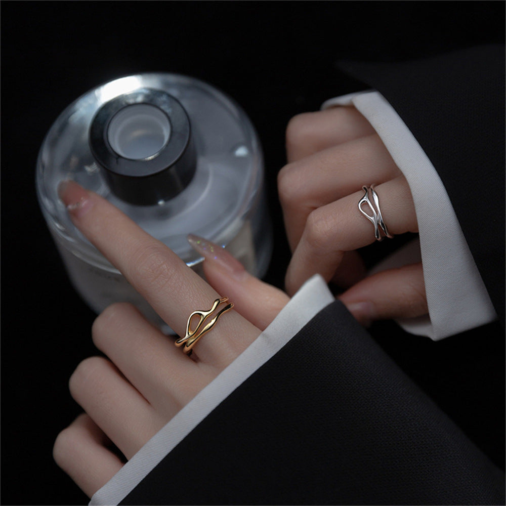Women's Korean Style Niche Design Free Shape Irregular Curve Bar Open Ring