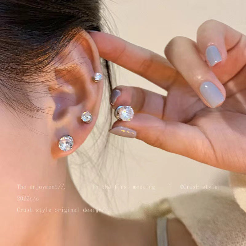 Piercing Flash Strong Magnetic Male Shining Diamond Zircon Suction Bone Stud Earrings