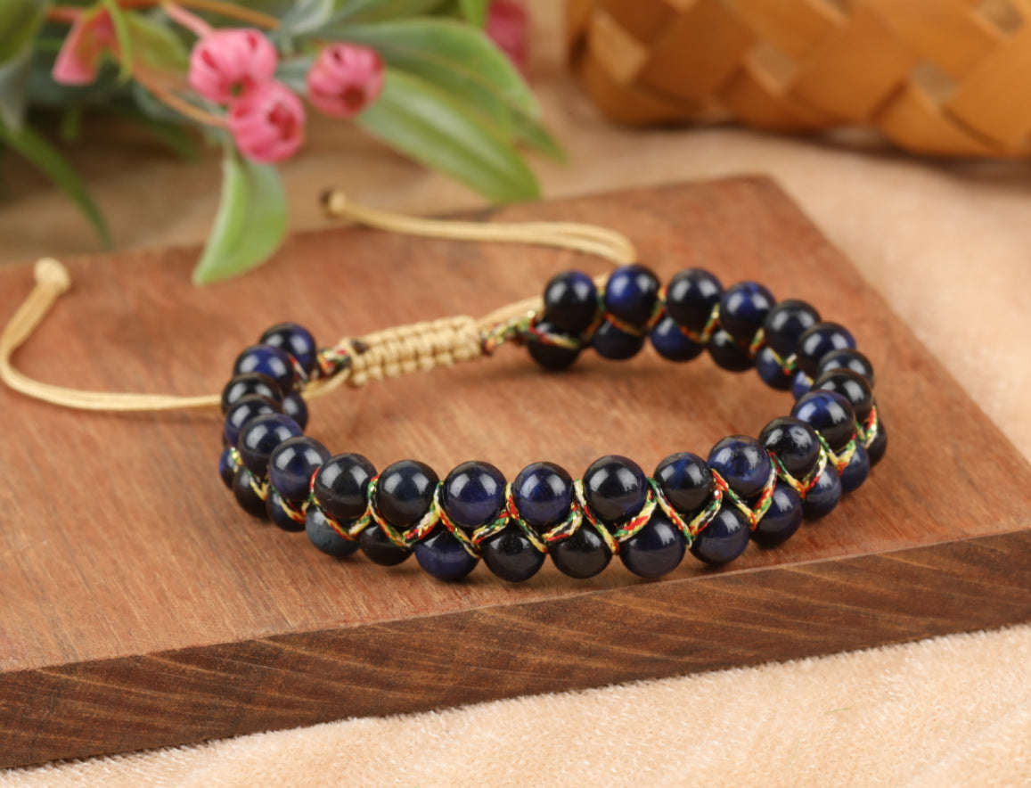 Colorful Tigereye Round Beads Hand-woven Adjustable Bracelet