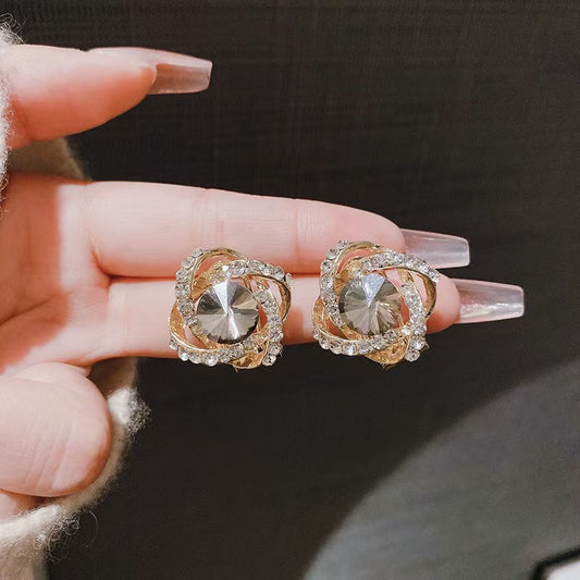 Flower Zircon Classic Style Temperament Ear Clip High Sense Fashion Earrings