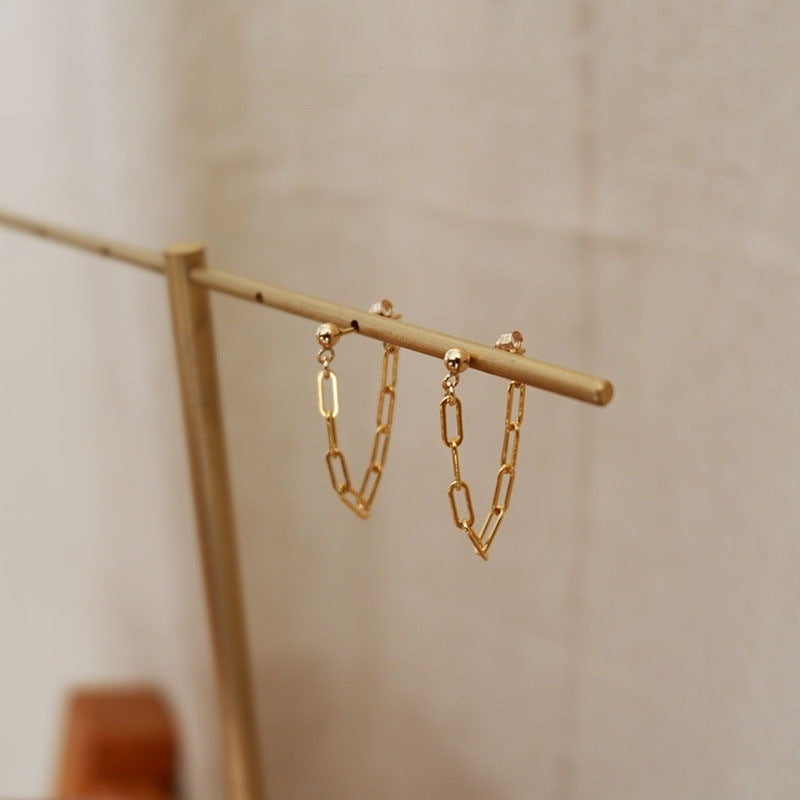 Gold Plated Simple Personality Cold Wind Square Chain Tassel Ear Rings
