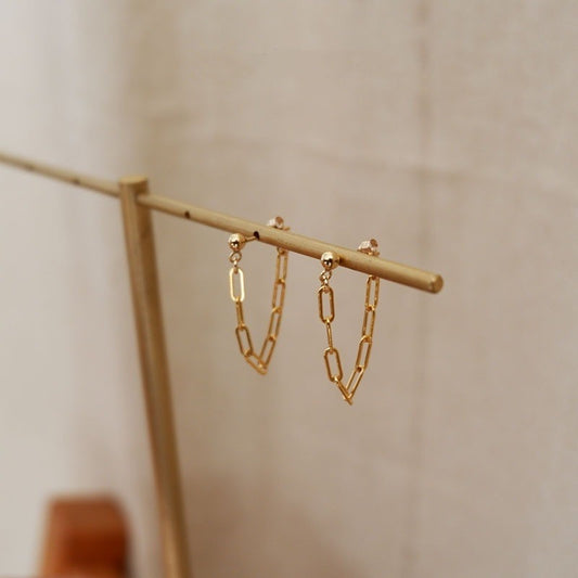Gold Plated Simple Personality Cold Wind Square Chain Tassel Ear Rings