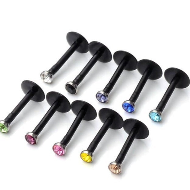 Labret Acrylic Soft Rod Colorful Crystals Stud Earrings