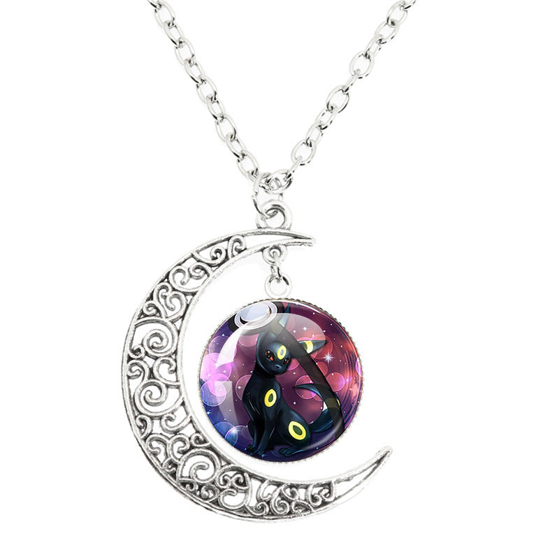 Anime Alloy Moon Time Gem Cabochon Necklaces