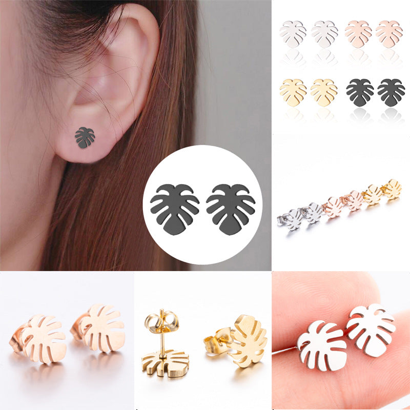 Graceful Personality Coconut Stainless Steel Leaf-shaped Small Rings