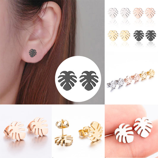 Graceful Personality Coconut Stainless Steel Leaf-shaped Small Rings