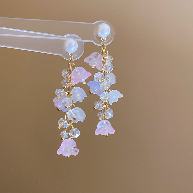 Women's Sier Crystal Flowers Exquisite Sweet Light Rings
