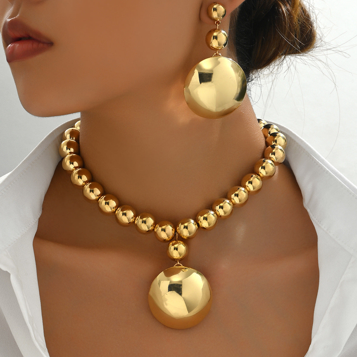 Women's Personalized Metal Round Beads Niche High-grade Jewelry Set