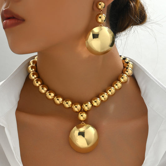 Women's Personalized Metal Round Beads Niche High-grade Jewelry Set