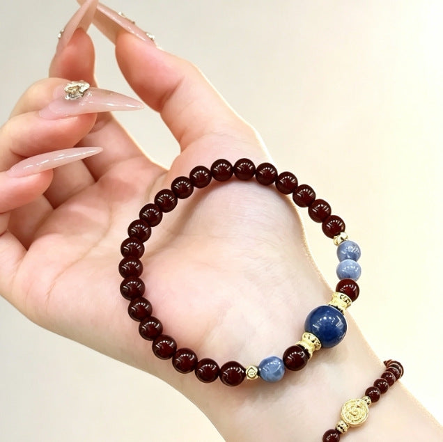 Women's Crystal Garnet Twin Wine Red Chinese Style Bracelet