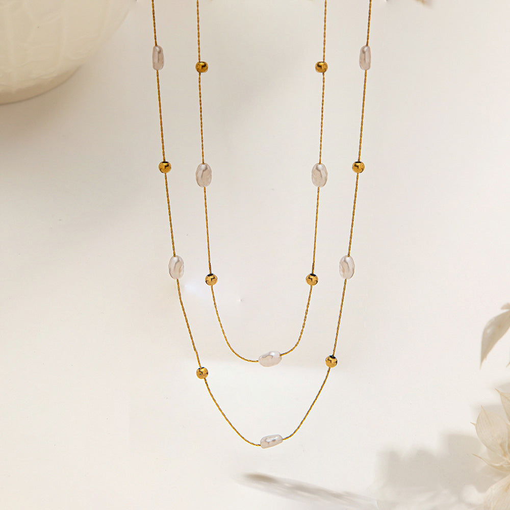 Women's Style Retro Baroque Short Pearl Double Layered Wear Light Luxury Necklaces