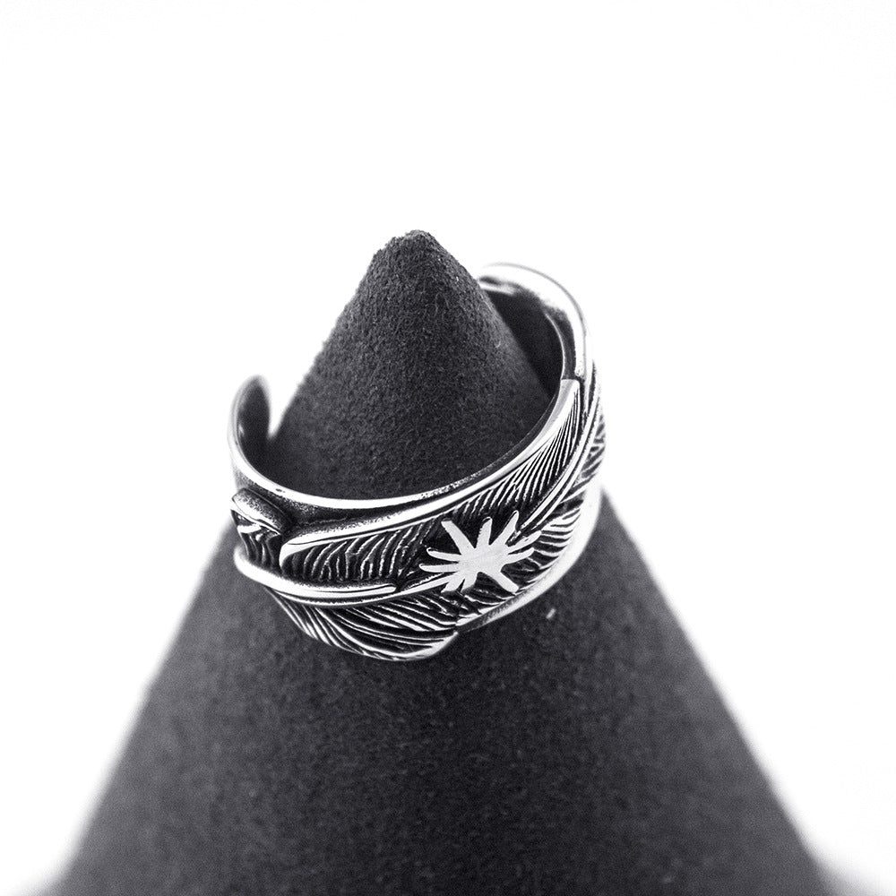 Retro Antique Finish Flying Eagle Feather Rings