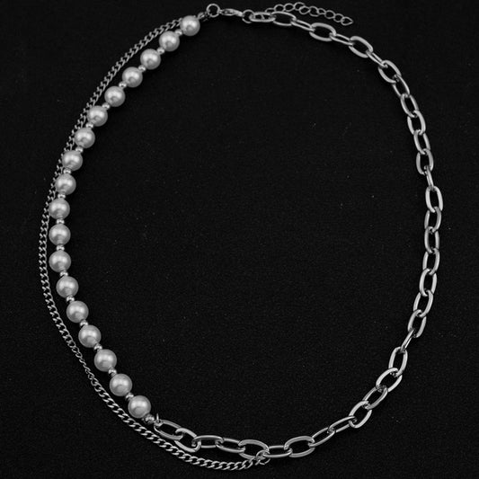 Women's & Men's Niche Design Pearl Stitching Chain For Trendy Titanium Steel Necklaces